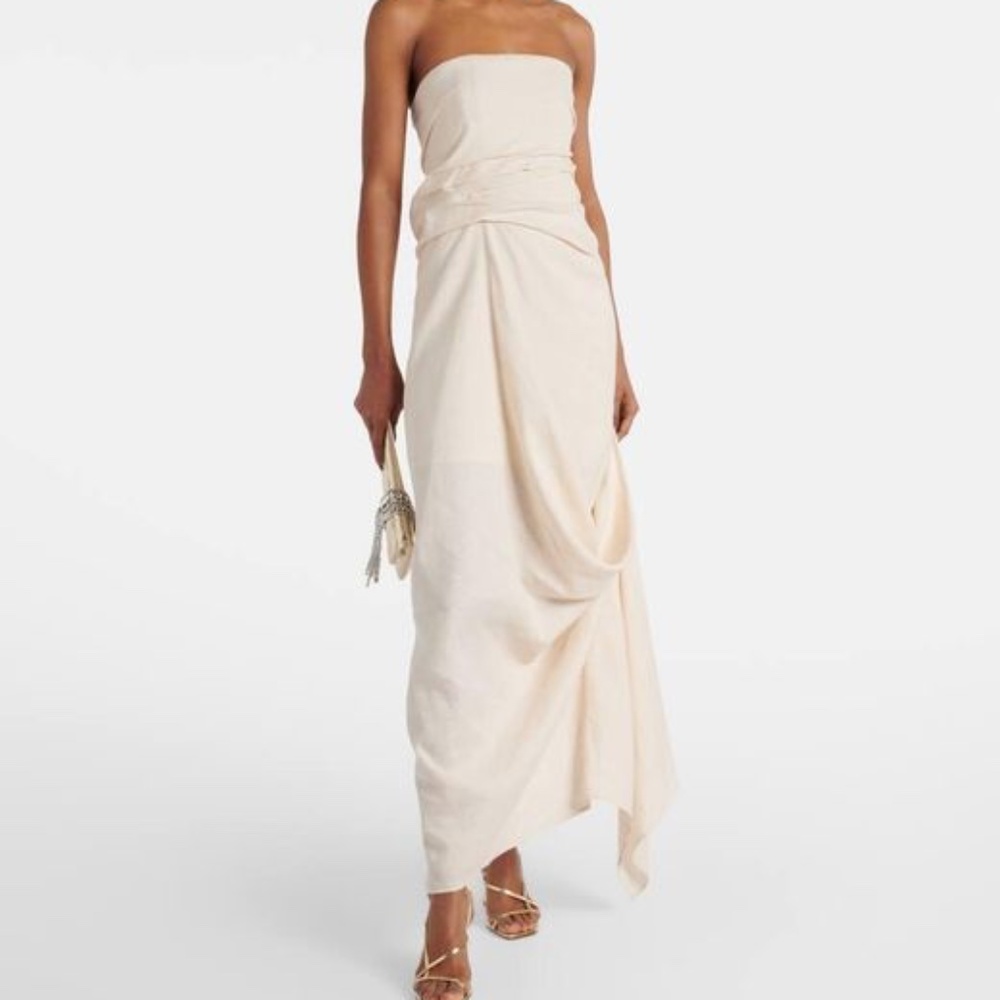 STAUD Women's White Caravaggio Draped Linen Maxi Dress